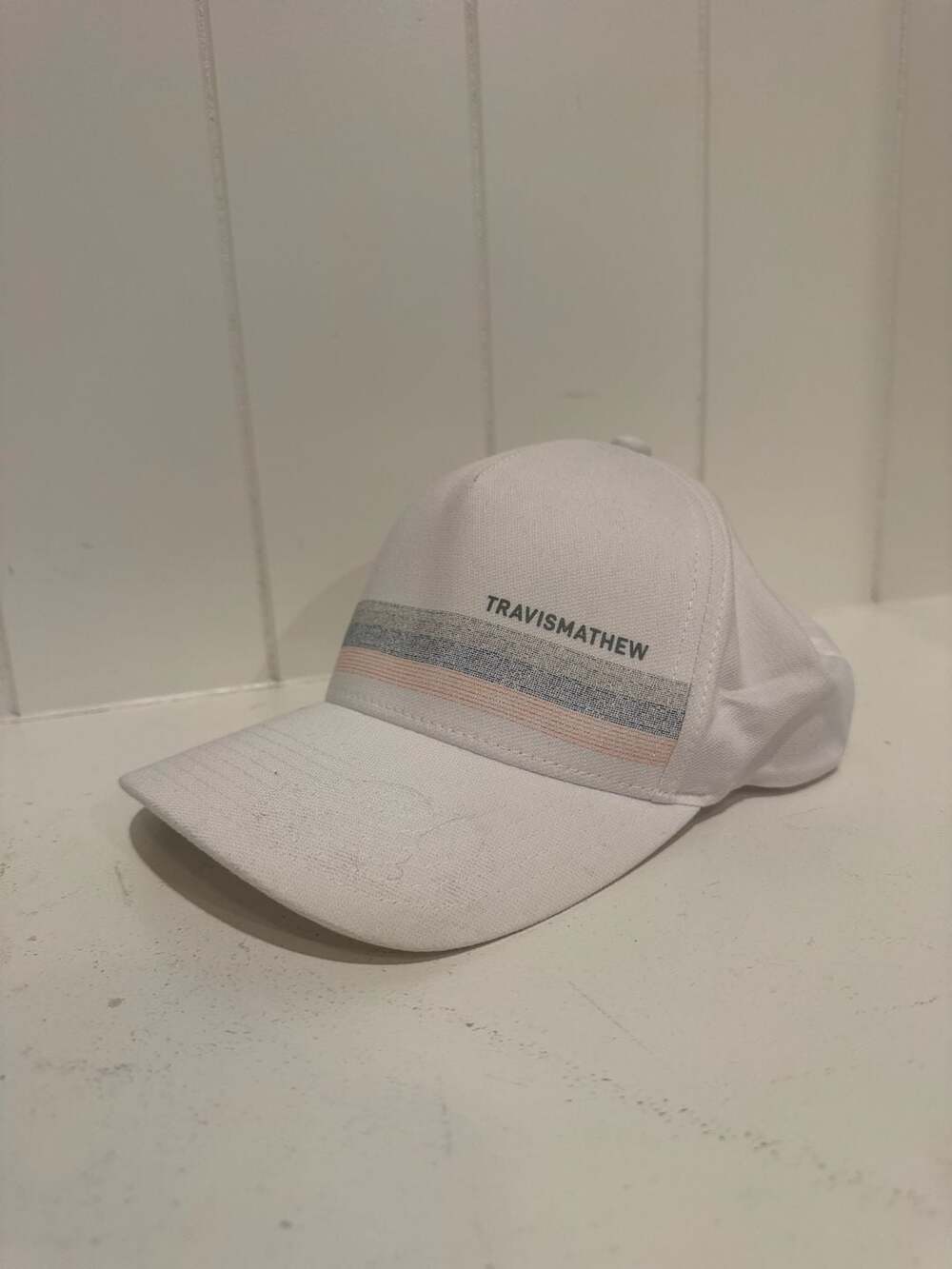 Travis Mathew Hat White Gray Snapback Lightweight Golf Cap